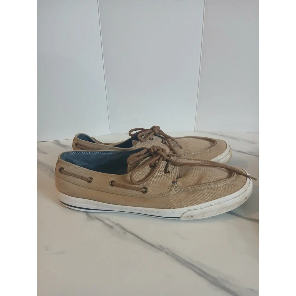 Tommy Hilfiger Men’s Size 9.5 Canvas Boat Shoes Tan Lace Up Casual Deck
